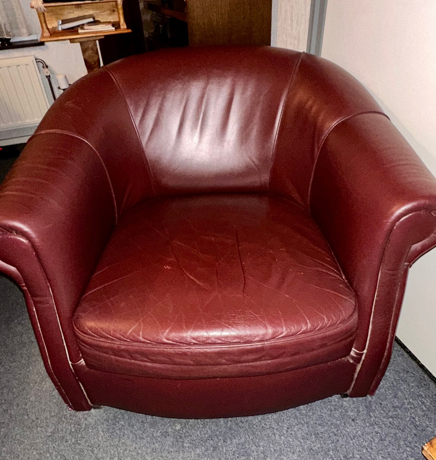 Leren fauteuil Bordeaux rood. Ophalen., Ophalen, Zo goed als nieuw, 75 tot 100 cm, 50 tot 75 cm