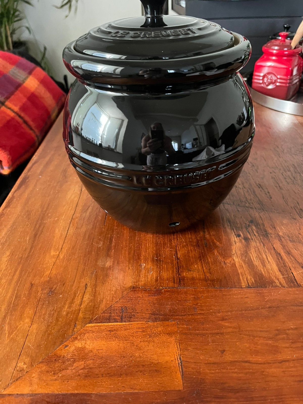 Le Creuset uienpot onyx black, Gebruikt, Pot, Bus of Blik, Le Creuset, Ophalen of Verzenden