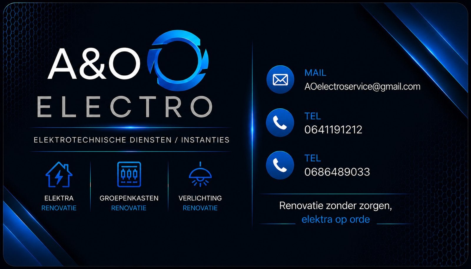 A&O Electro - Renovatie & Meterkast Vervanging, Doe-het-zelf en Verbouw, Elektra en Kabels, Ophalen of Verzenden, Nieuw, Overige typen