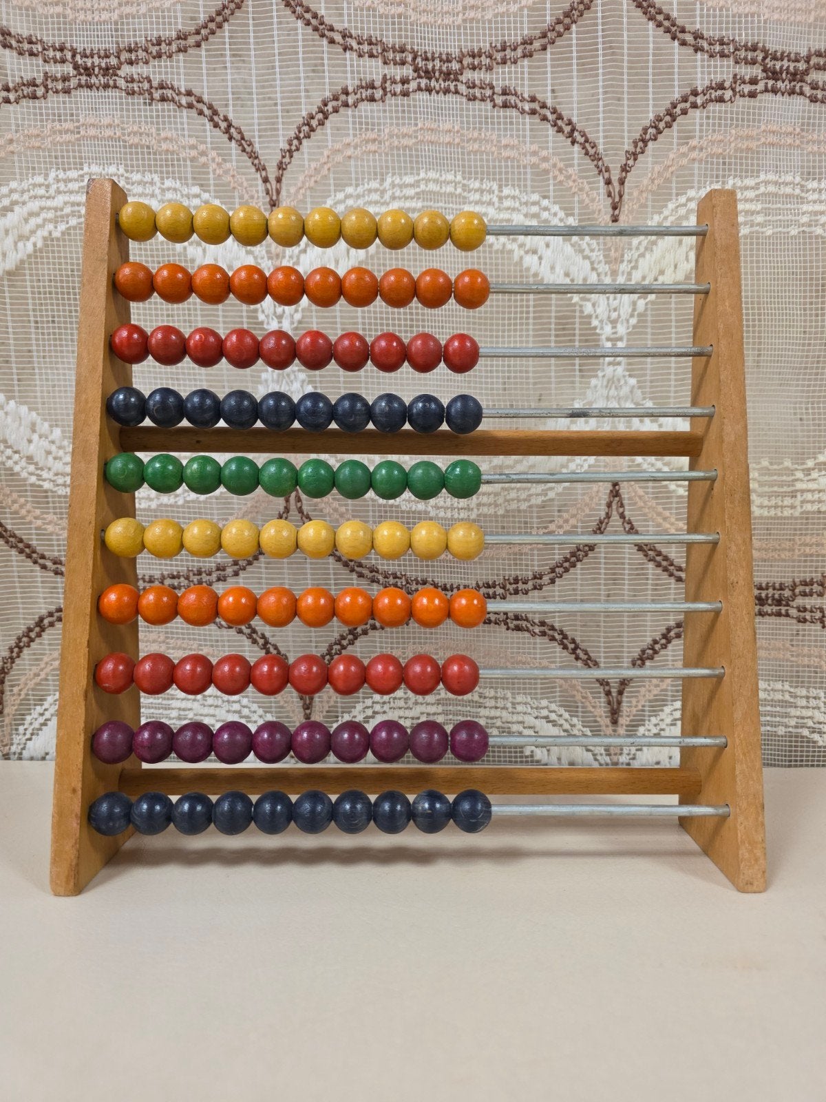 Vintage SIO houten telraam met 100 gekleurde kralen, Gebruikt, ., Overige typen, Ophalen of Verzenden