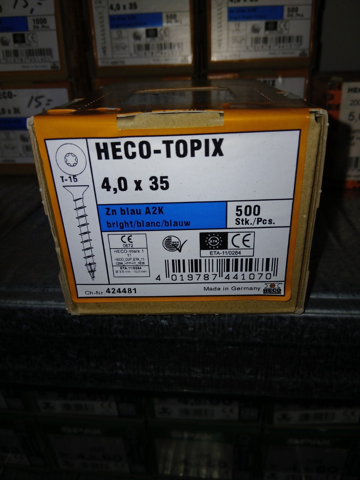 500 Heco-Topix Schroeven 4,0 x 35 mm - Zink blauw A2K, Ophalen of Verzenden, Nieuw, Minder dan 50 mm, Schroeven