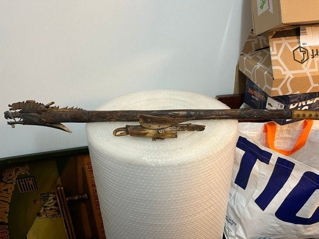 Indische blaaspijp met pijlenkoker, 40 jaar oud, hout, Hout, 100 cm, Ophalen of Verzenden, Indonesië