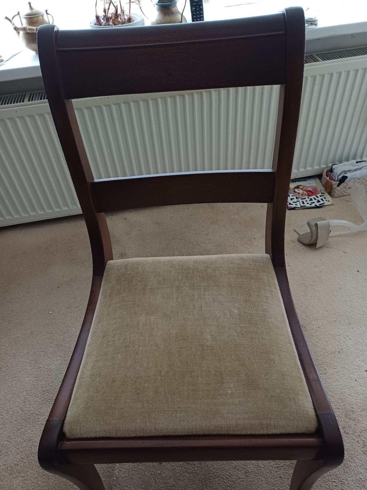 4 stoelen bij eettafel, mahoniehout, 45 cm zithoogte, Ophalen
