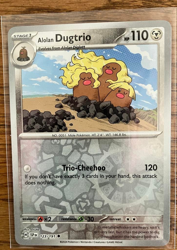 Alolan Dugtrio Reverse Holo Pokémon Kaart - Speciale Uitvoer, Ophalen of Verzenden, Zo goed als nieuw, Losse kaart, Foil