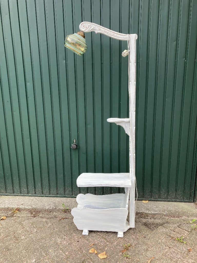 Brocante staande lamp met lectuurbak en plateautje, Ophalen