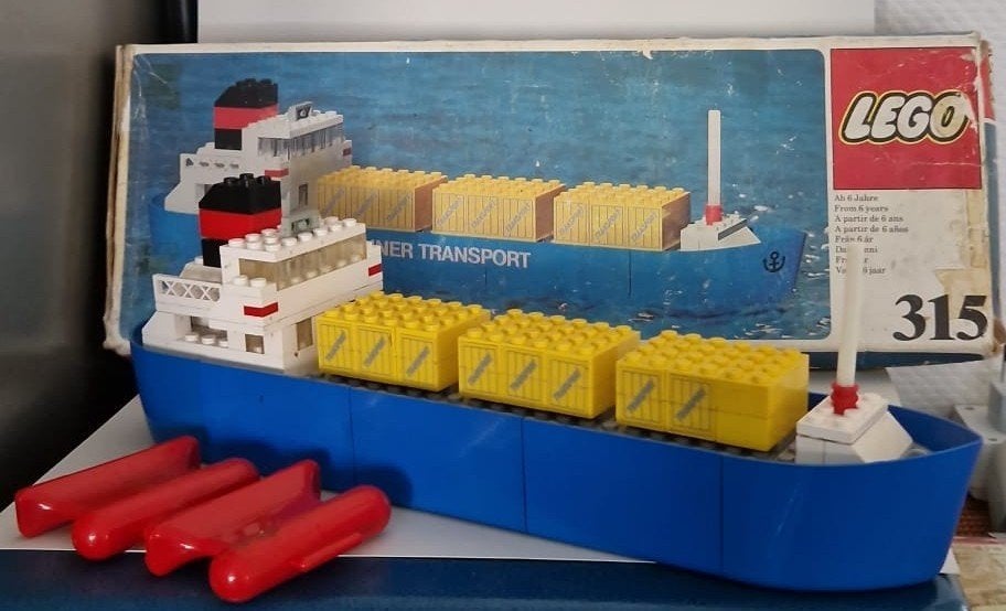 LEGO 315-2 Container Vrachtschip met doos uit 1976, Compleet, Gebruikt, Lego, Ophalen of Verzenden