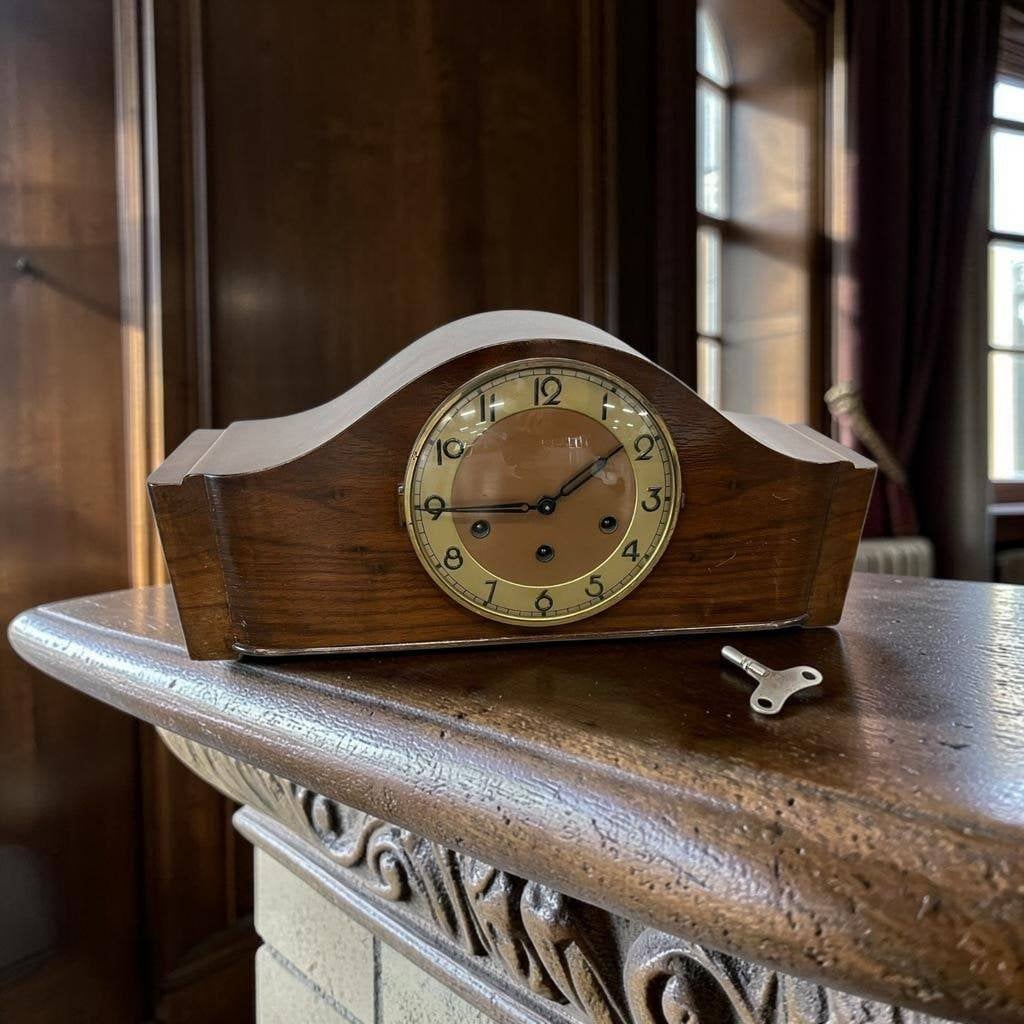 Vintage houten schouwklok met Westminster uurwerk, Ophalen, Overijssel