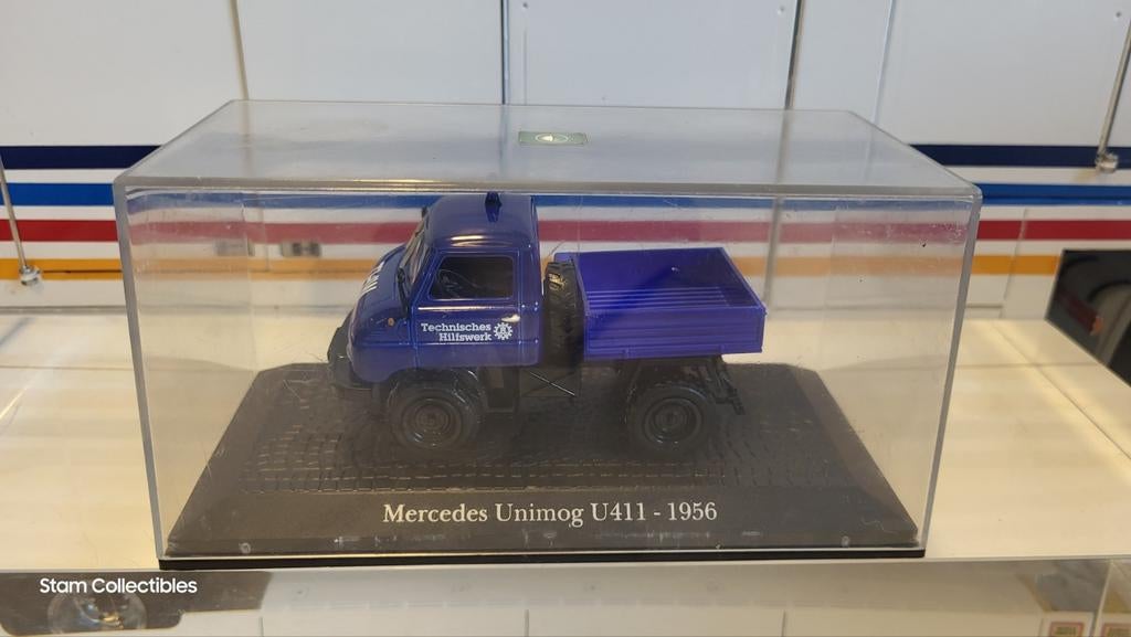 Magazine Models Mercedes-Benz Unimog U411 TWA Blue - 1956, Overige merken, Gebruikt, Auto, Ophalen of Verzenden