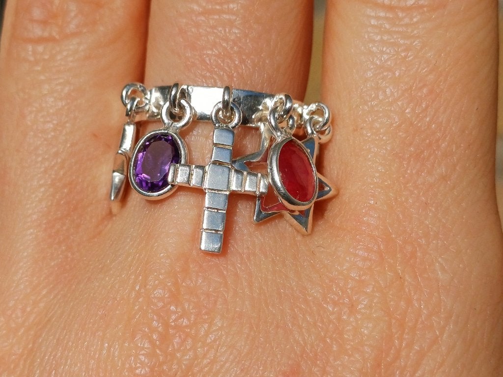 Vanoli 925 zilveren ring bedels amethist robijn maat 17,75, Daiva1973@hotmail.com, Vanoli, Overige kleuren, Amsterdam