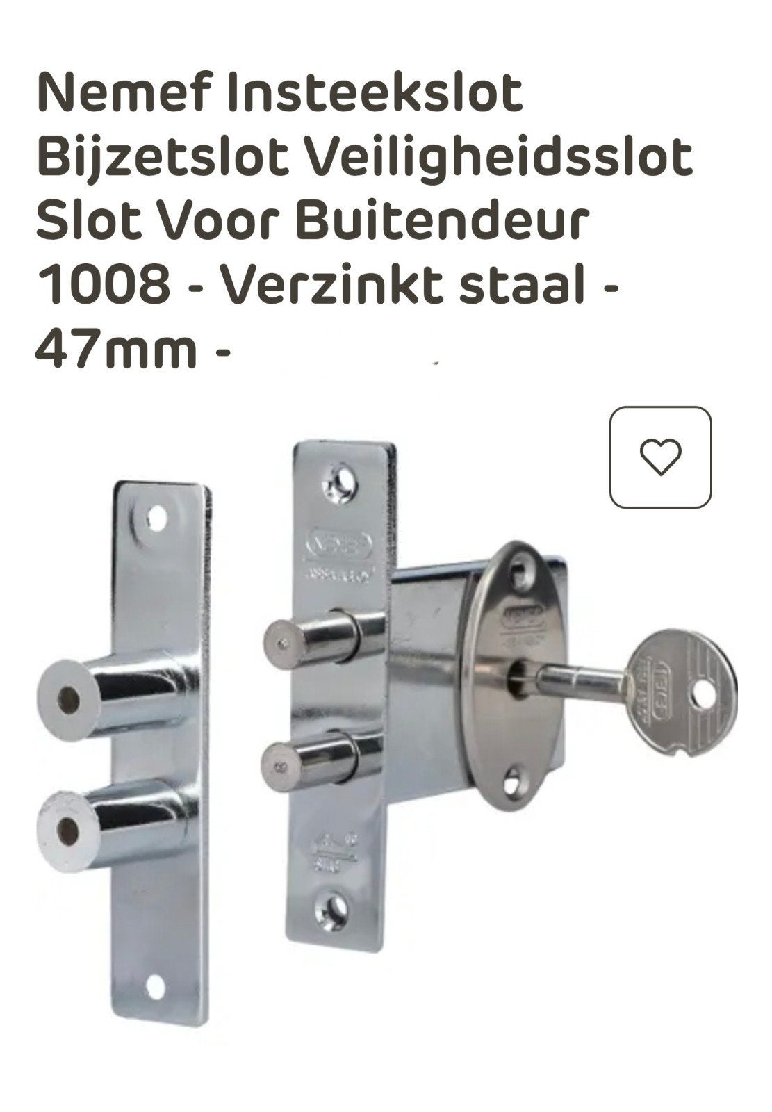 Nemef Insteekslot Bijzetslot Veiligheidsslot Buitendeur, Doe-het-zelf en Verbouw, Ophalen of Verzenden, Nieuw, Overige materialen
