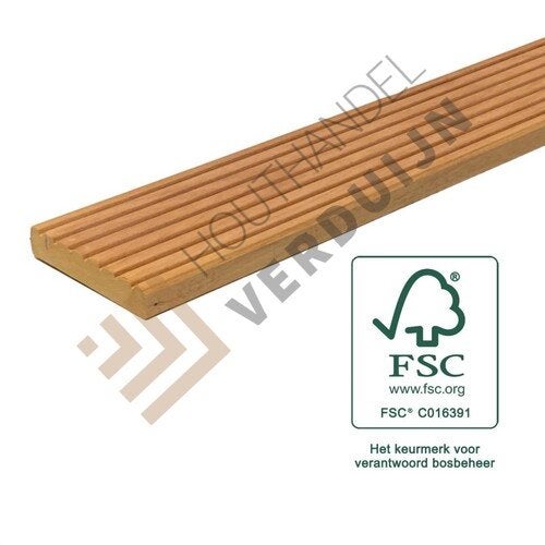 FSC 100% Vlonderplank grof profiel KD 25 x 145 x 2750 mm, Planken, Nieuw, Ophalen of Verzenden, Hardhout