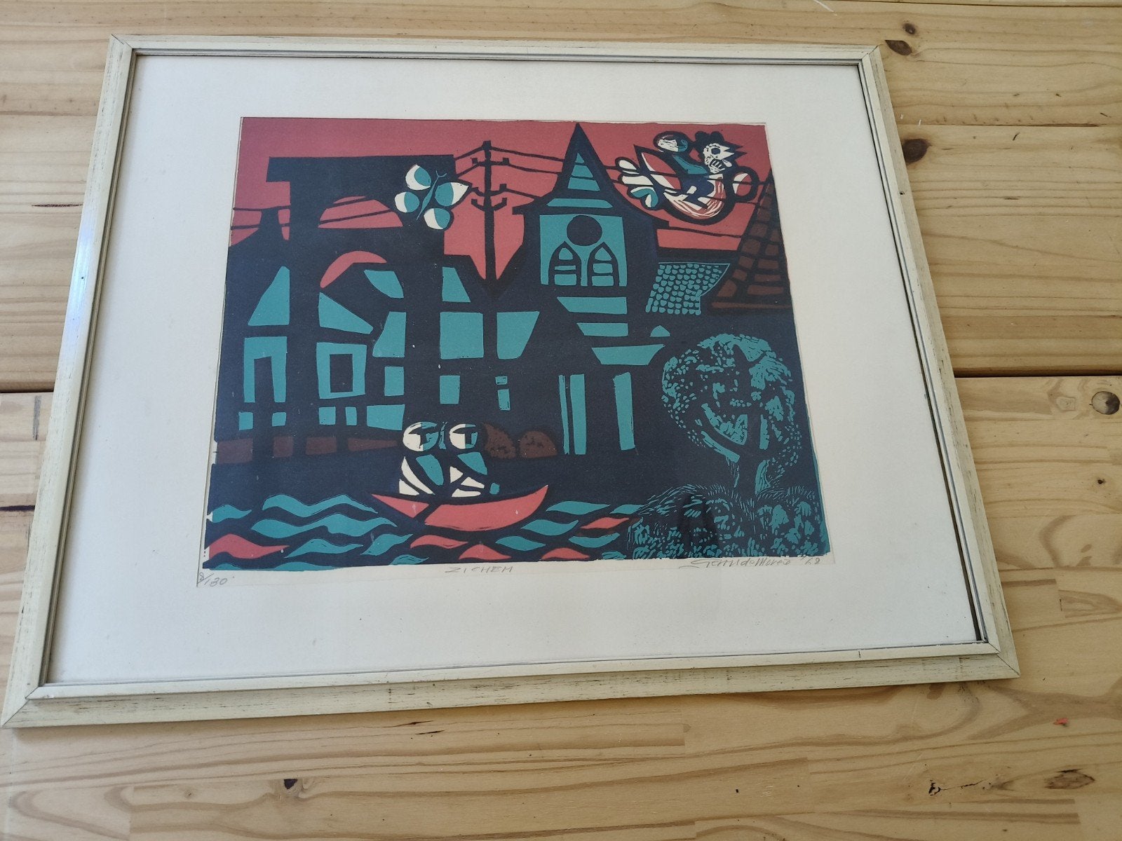 Zichem - Originele Houtsnede door Gert de Moree (1968), Antiek en Kunst, Ophalen