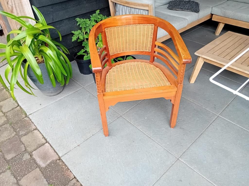 Houten stoel met rotan zitting en rugleuning, Gebruikt, Bruin, Klassiek, Koloniaal, Eén