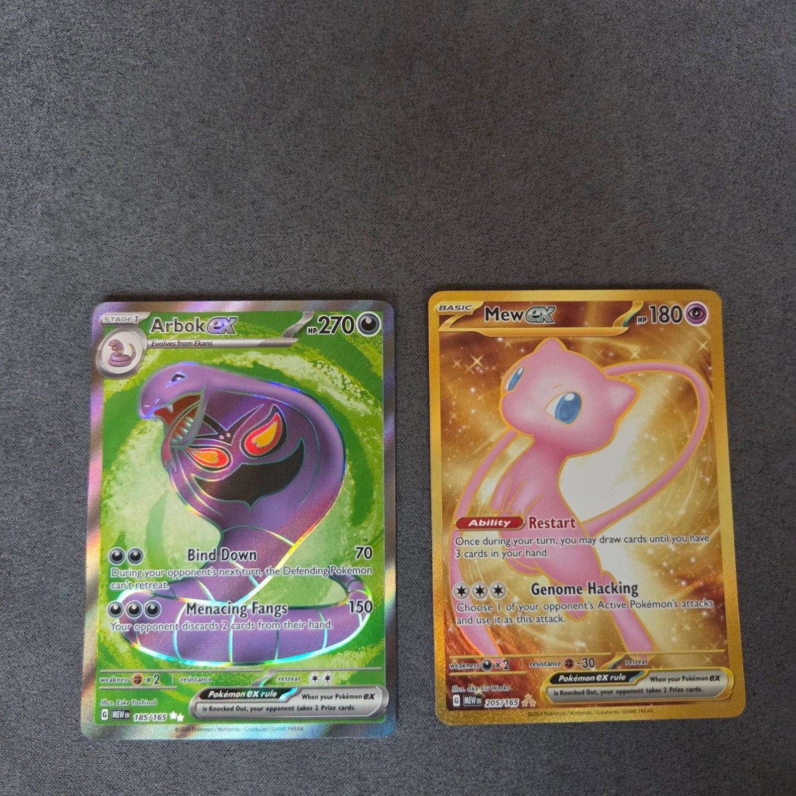 Pokémon kaarten: Arbok ex 185, Mew ex 205 & Bulk 151 common, Hobby en Vrije tijd, Verzamelkaartspellen | Pokémon, Ophalen of Verzenden