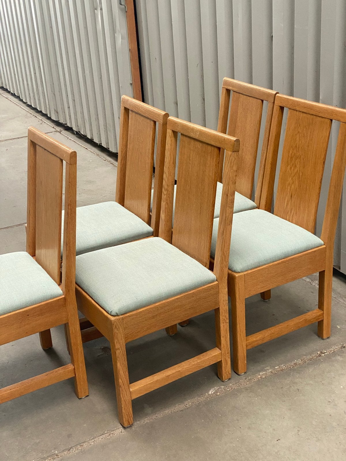Set van 5 licht eiken art deco stoelen met stoffen zitting, Ophalen, Gebruikt, Overige kleuren, Vier