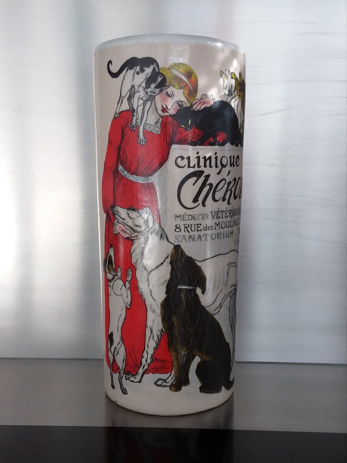 Vintage reclamevaas Clinique Chéron dierenkliniek, Ophalen of Verzenden