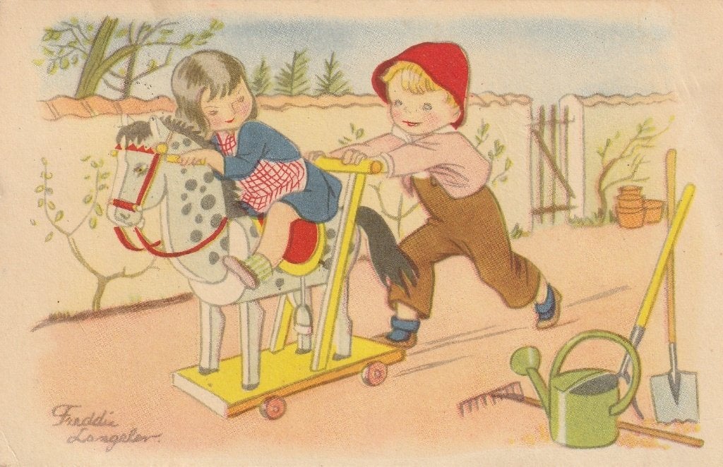 MEISJE HOBBELPAARD FREDDIE LANGELER 1960 MOOIE KAART KO112, Verzamelen, Ansichtkaarten | Themakaarten, Ophalen of Verzenden, 1940 tot 1960