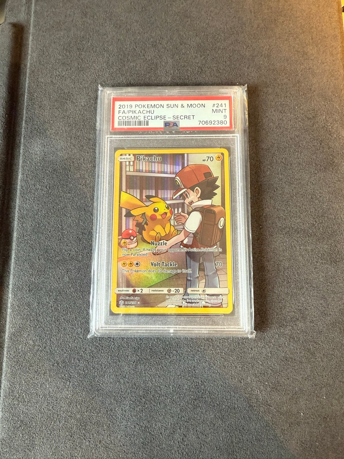 Pikachu & Red Cosmic Eclipse Secret Rare PSA 9 #241, Ophalen of Verzenden, Zo goed als nieuw, Losse kaart, Foil