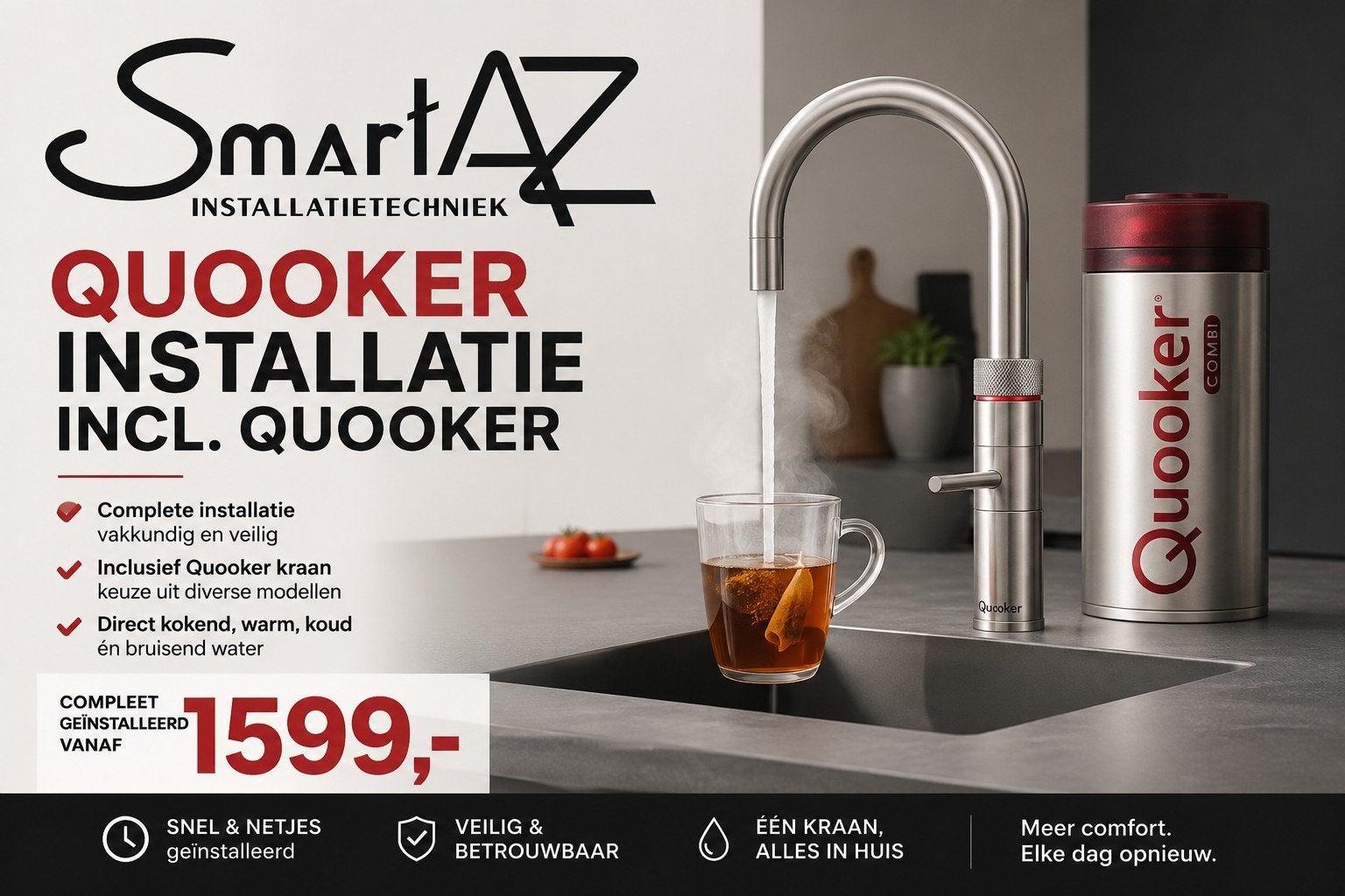 Quooker Installatie Inclusief Quooker Kraan, Verzenden