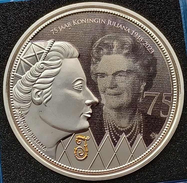 Penning 75 jaar Koningin Juliana 1948-2023 (c), Verzenden, Overige materialen, Nederland