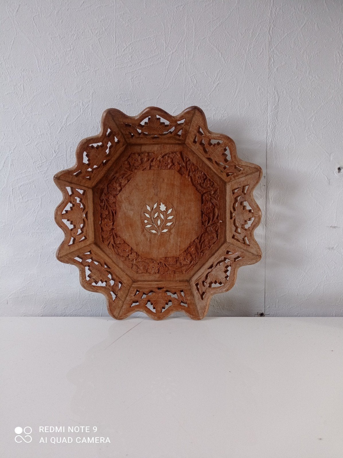 Vintage handgesneden Indiase dienblad 30 cm, Ophalen of Verzenden
