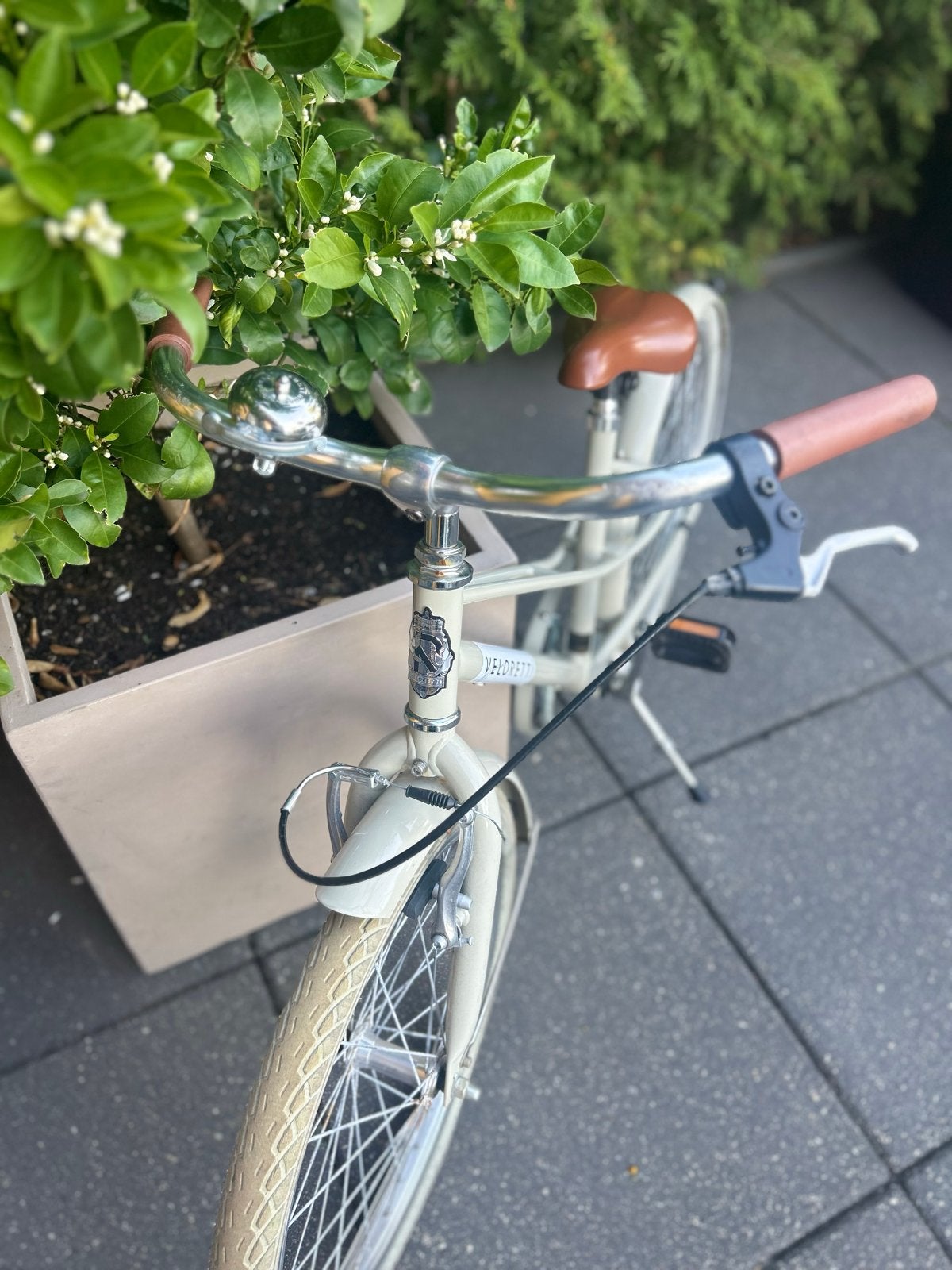 Veloretti Kinderfiets - Crème met Bruine Details, Ophalen, Velgrem, 20 inch, Handrem