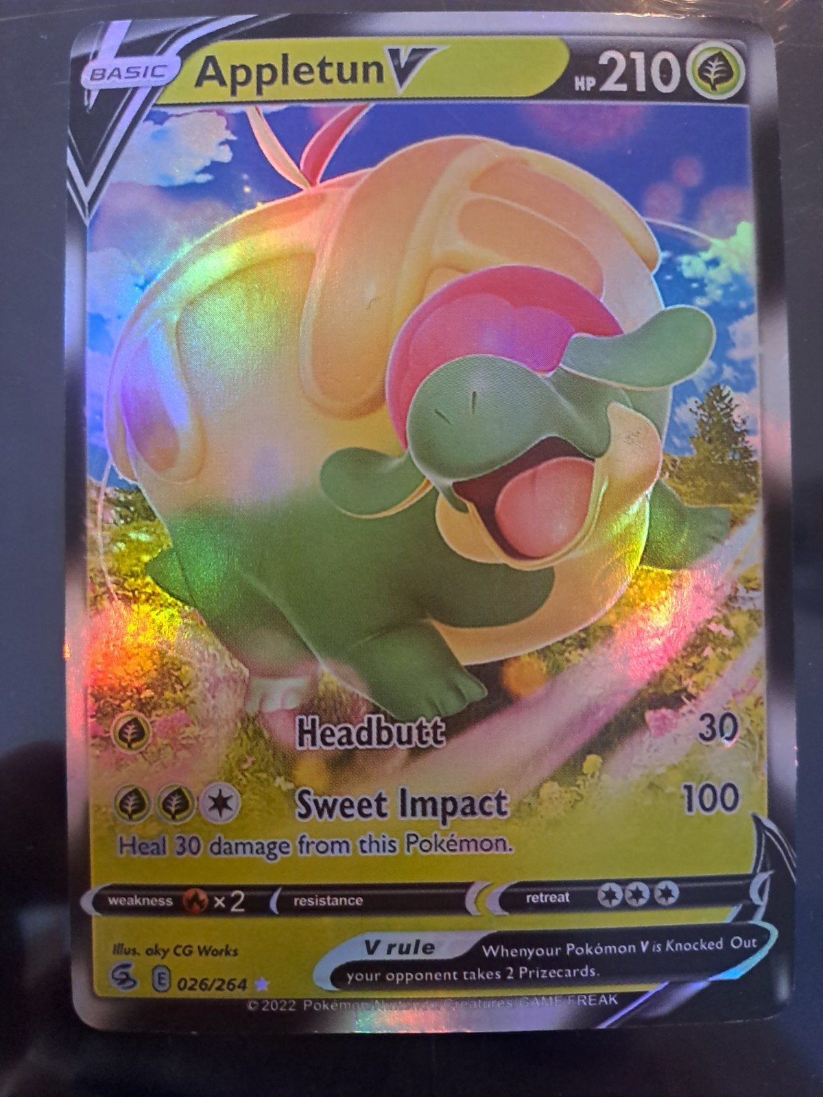 Appletun V Pokémon Kaart - 026/264 - Fusion Strike, Ophalen of Verzenden, Gebruikt, Losse kaart, Foil