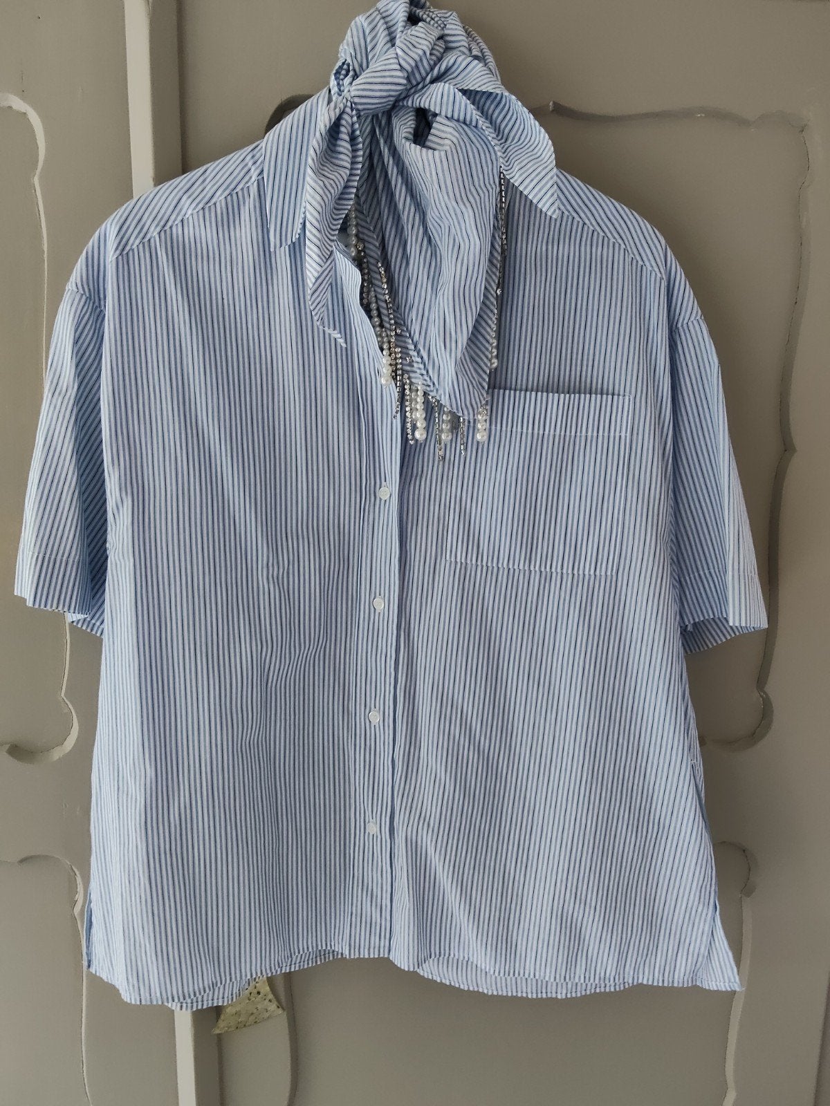 Essentieel Antwerp, Blauw gestreept katoenen hemd, Blauw, Nieuw, Ophalen of Verzenden, Essentiel Antwerp