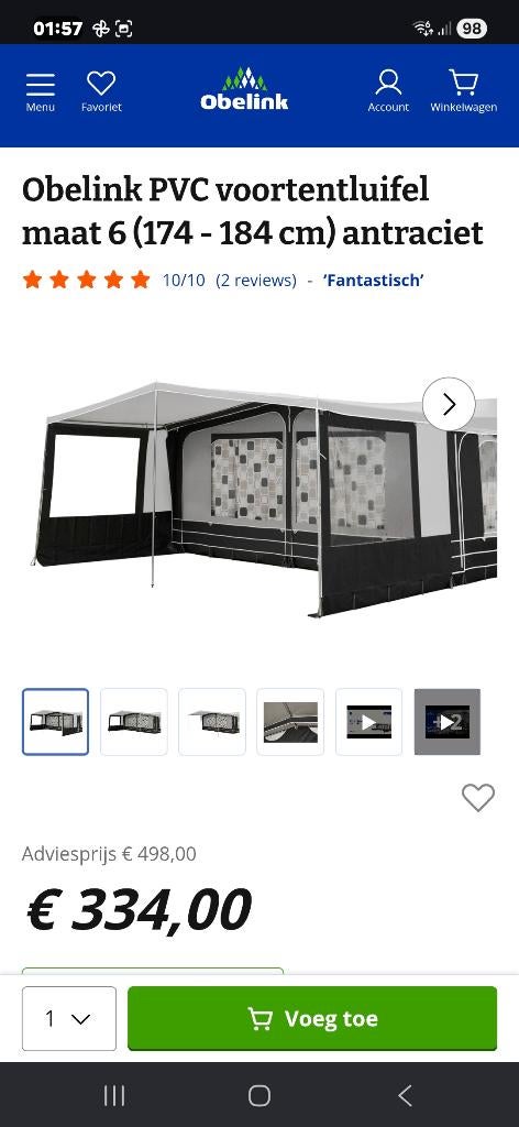 Voortent luifel Nieuw incl frame, Ophalen of Verzenden, Nieuw, PVC, Overige merken
