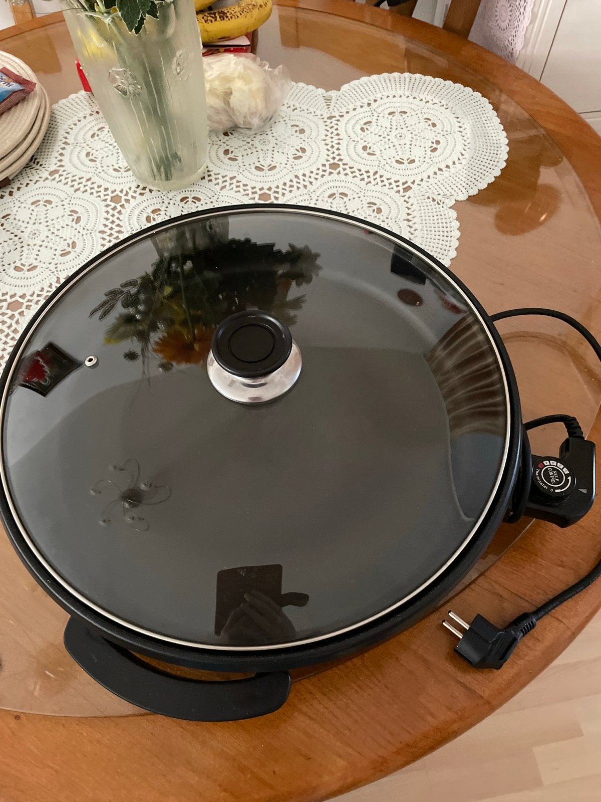 Elektrische pan met glazen deksel, Witgoed en Apparatuur, Fornuizen, Gebruikt, Minder dan 85 cm, 3 kookzones of minder, Ophalen of Verzenden