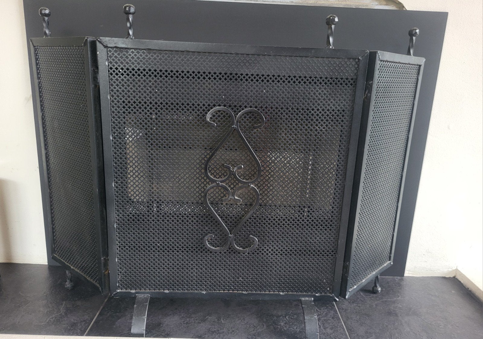 Zwart metalen haardscherm met decoratieve krullen, Ophalen, Gebruikt, Overige soorten
