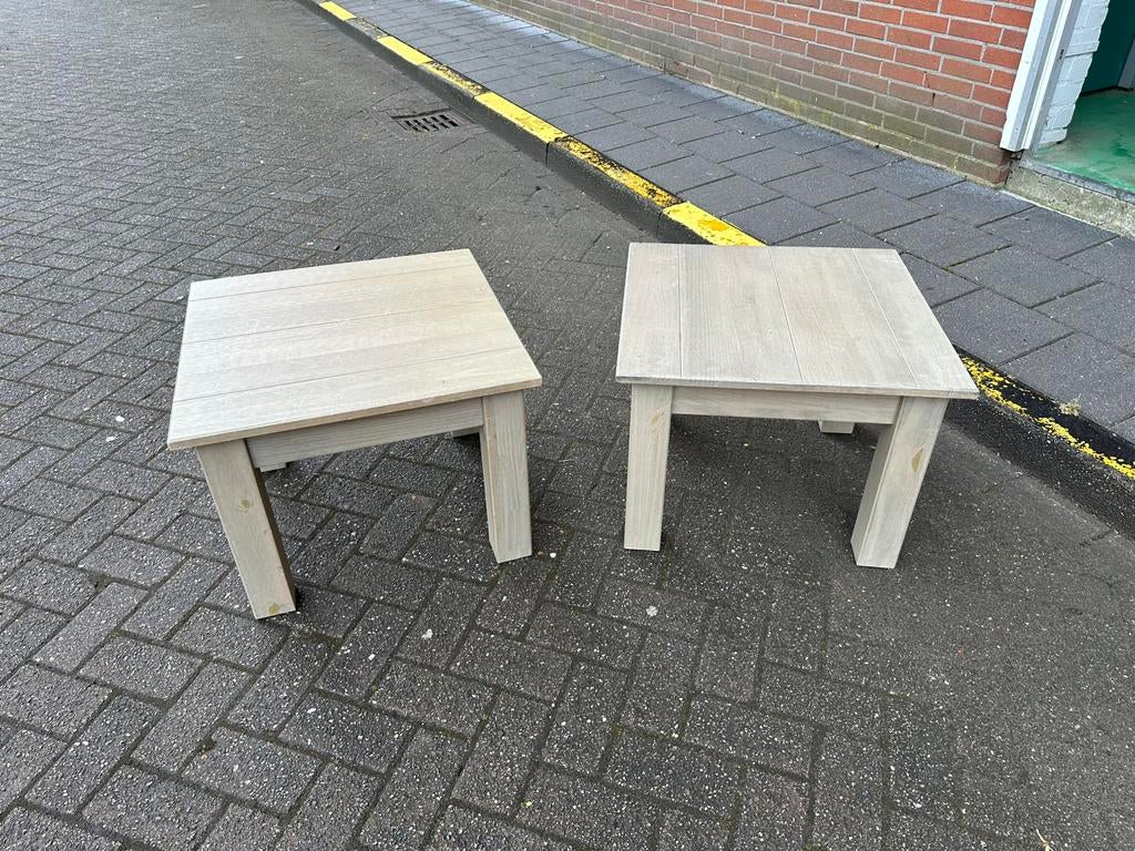 2x Bijzettafel (OLIJFGROEN), Tuin en Terras, Bijzettafel, Zo goed als nieuw, Hout, Ophalen