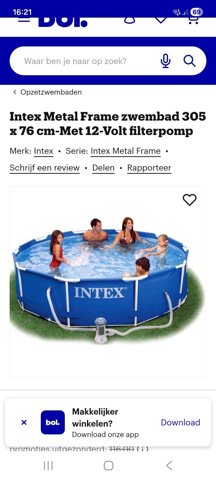 Zwembad van intex met pomp, Ophalen of Verzenden, Rechthoekig, Opzetzwembad, Minder dan 80 cm