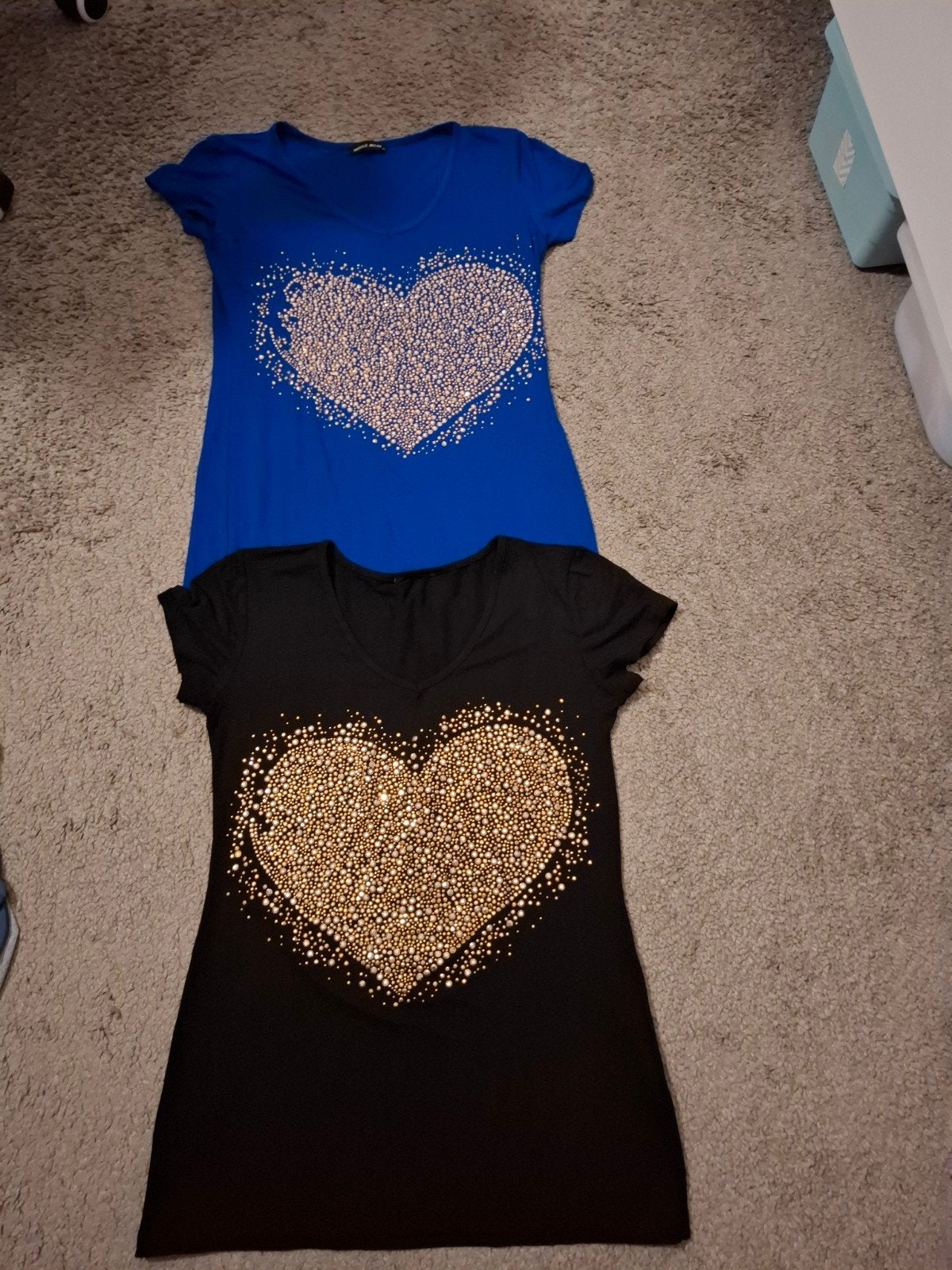 2 shirtjes met bling bling hart, Maat 38/40 (M), Angelle Milan, Blauw, Ophalen of Verzenden