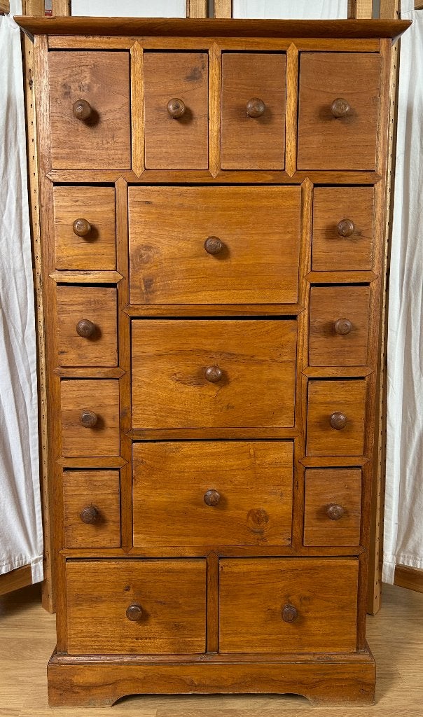 Unieke handgemaakte houten apothekerskast, Huis en Inrichting, Kasten | Ladekasten, Ophalen, Gebruikt, 5 laden of meer, 100 tot 150 cm