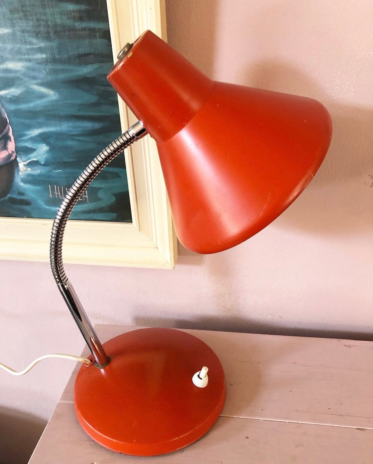 Toffe vintage bureaulamp, lamp, oranje, retro, metaal, Ophalen of Verzenden, Huis en Inrichting