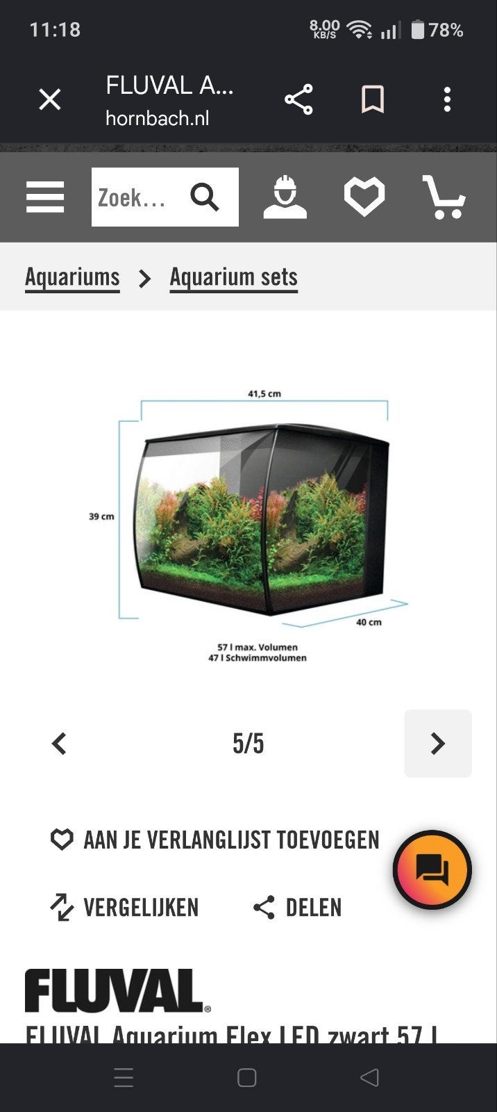 Fluval Flex aquarium zgan, Dieren en Toebehoren, Ophalen, Zo goed als nieuw, Leeg aquarium