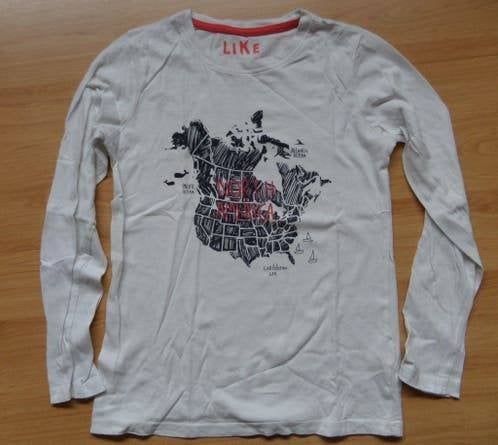 Witte katoenen Hema longsleeve maat 134/140 met blauwe print, Kinderen en Baby's, Ophalen of Verzenden, Zo goed als nieuw, Jongen