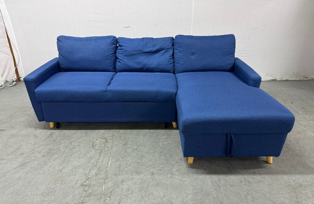 Slaapbank, Hoekbank MET LEVERING, Huis en Inrichting, Blauw, Tweepersoons, Ophalen of Verzenden, Zo goed als nieuw
