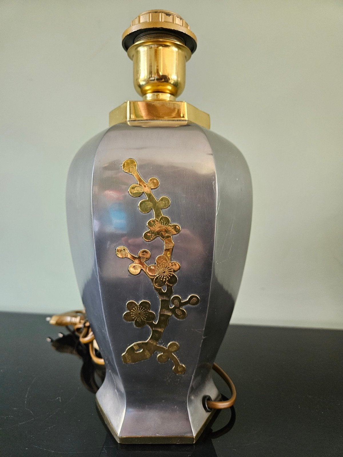 Tafellamp van tin en messing, vintage, Ophalen of Verzenden