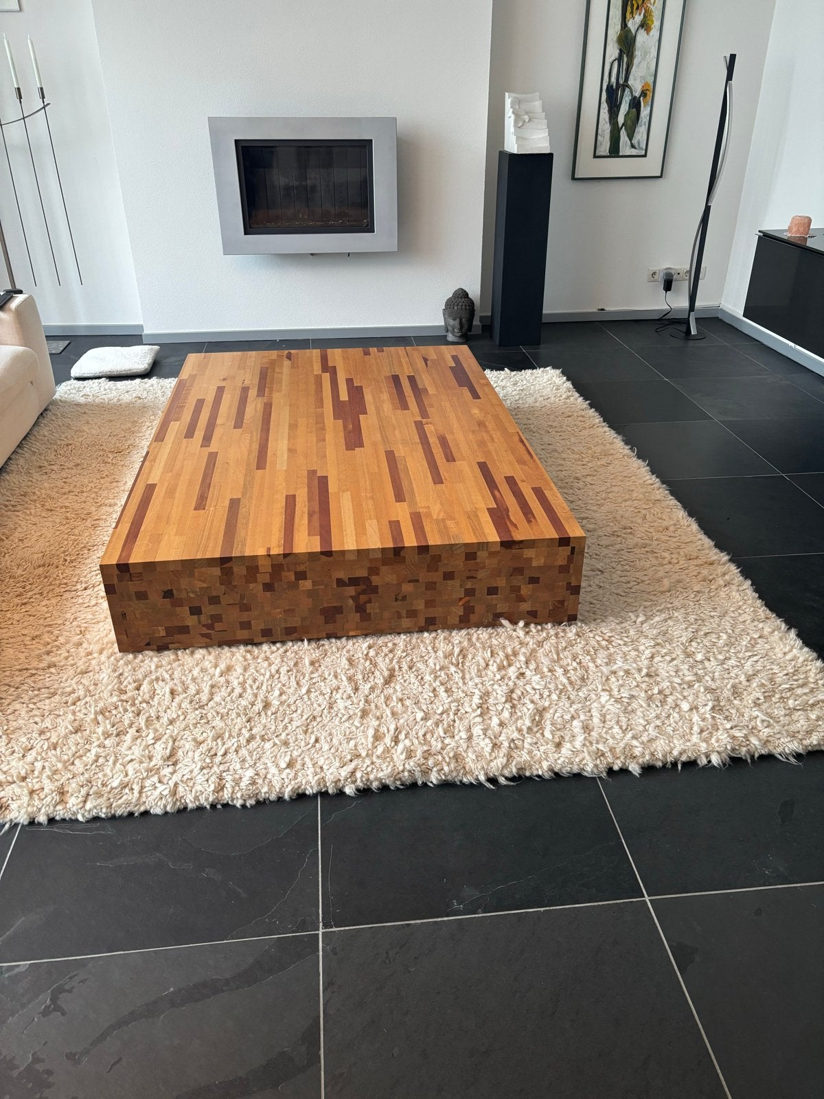 Linteloo houten salontafel - Massief en modern design, Ophalen, 100 tot 150 cm, Zo goed als nieuw, 150 tot 200 cm