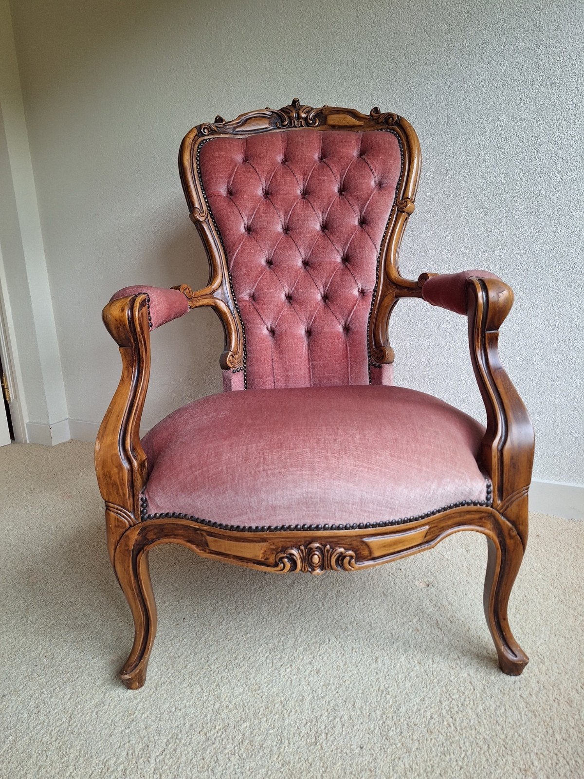Antieke Louis XV Voltaire Fauteuil Hoog - Oud Roze, Ophalen