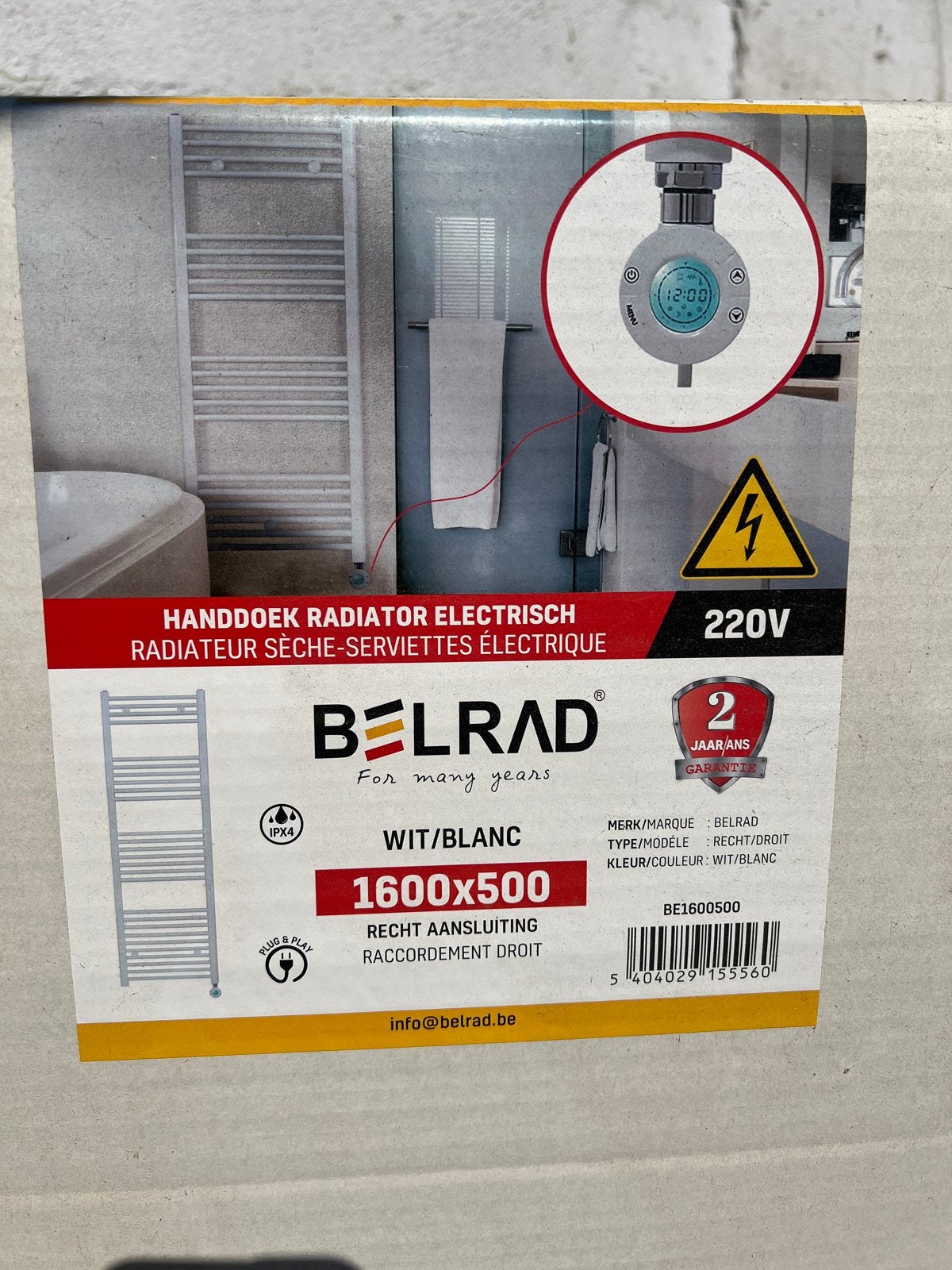 Belrad Elektrische Handdoekradiator 1600x500mm Wit, Ophalen, Radiator, Nieuw, Minder dan 60 cm