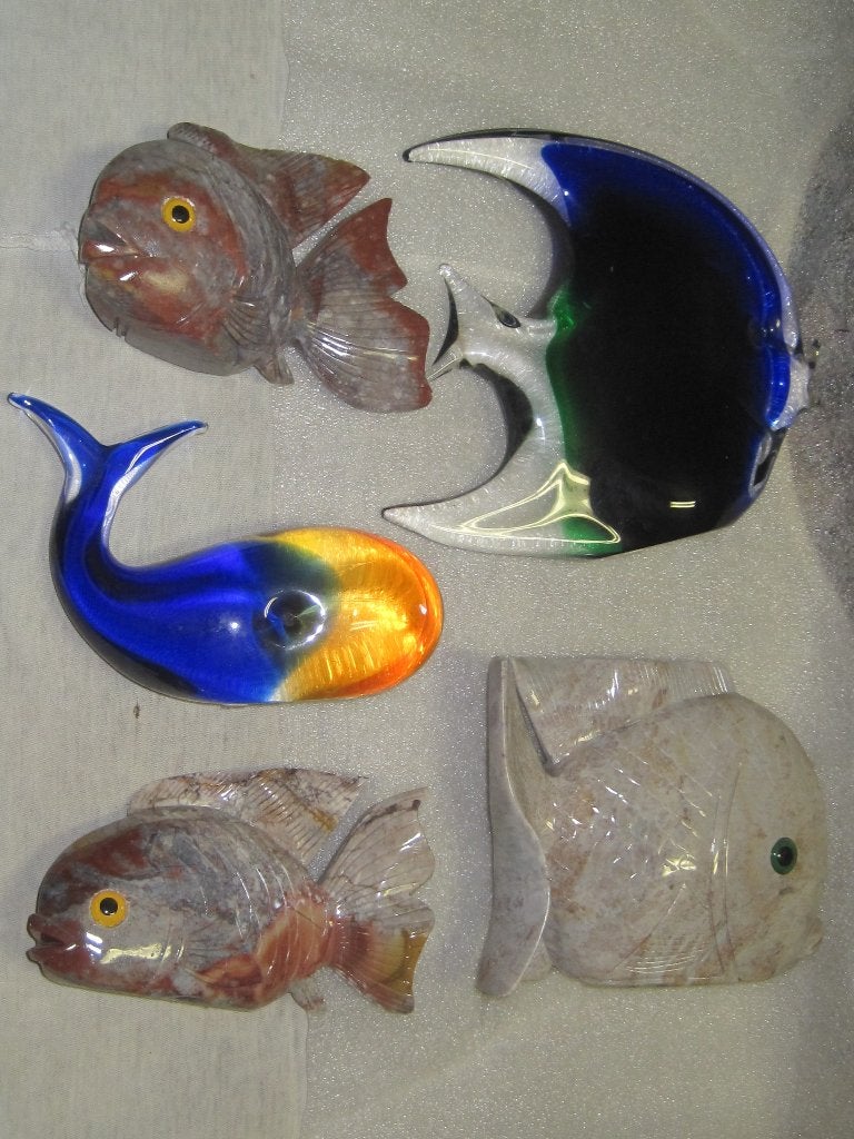 Vintage Vis handgeblazen glas Murano Italy Jasper steen (5), Ophalen