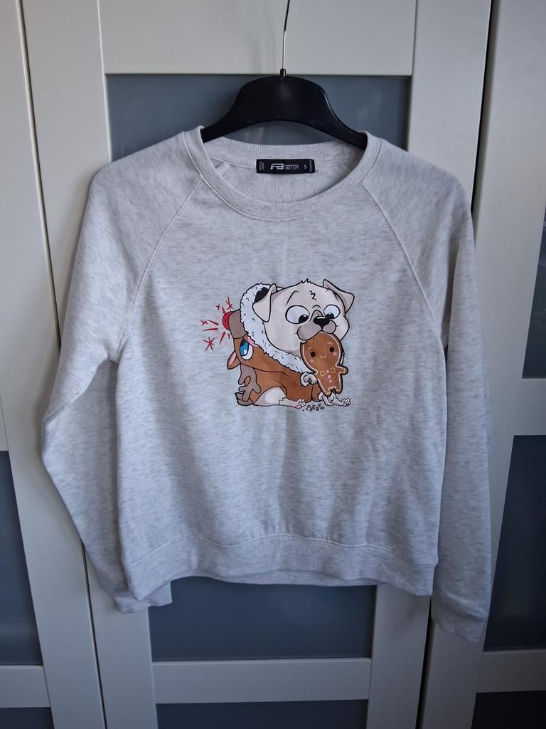 Leuke grijze sweater met kerstprint - Maat S, Ophalen of Verzenden, Zo goed als nieuw, Maat 36 (S), Grijs