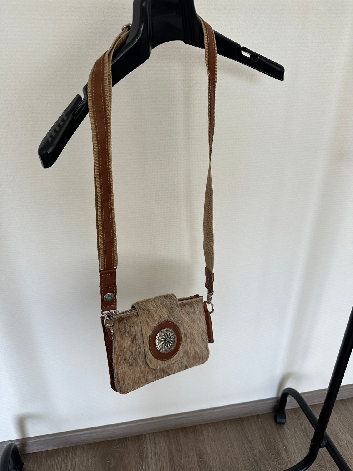 Ganesha Shiva Double Bag schoudertas / clutch – koeienhuid, Ophalen, Nieuw, Bruin, Schoudertasje