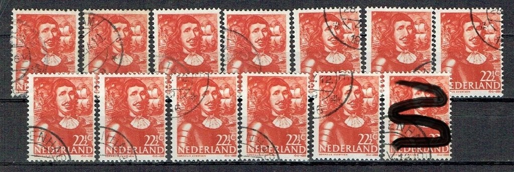 Nederland 1943 nr. 418 Zeehelden (!) Cornelis Evertsen 12x, Postzegels en Munten, Verzenden, Gestempeld, Overige thema's