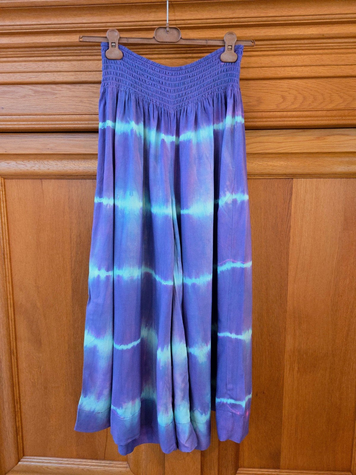 Wijde broekrok broek maat 42 paars/groen tie-dye, Festival, Verzenden, Maat 42/44 (L), Lang