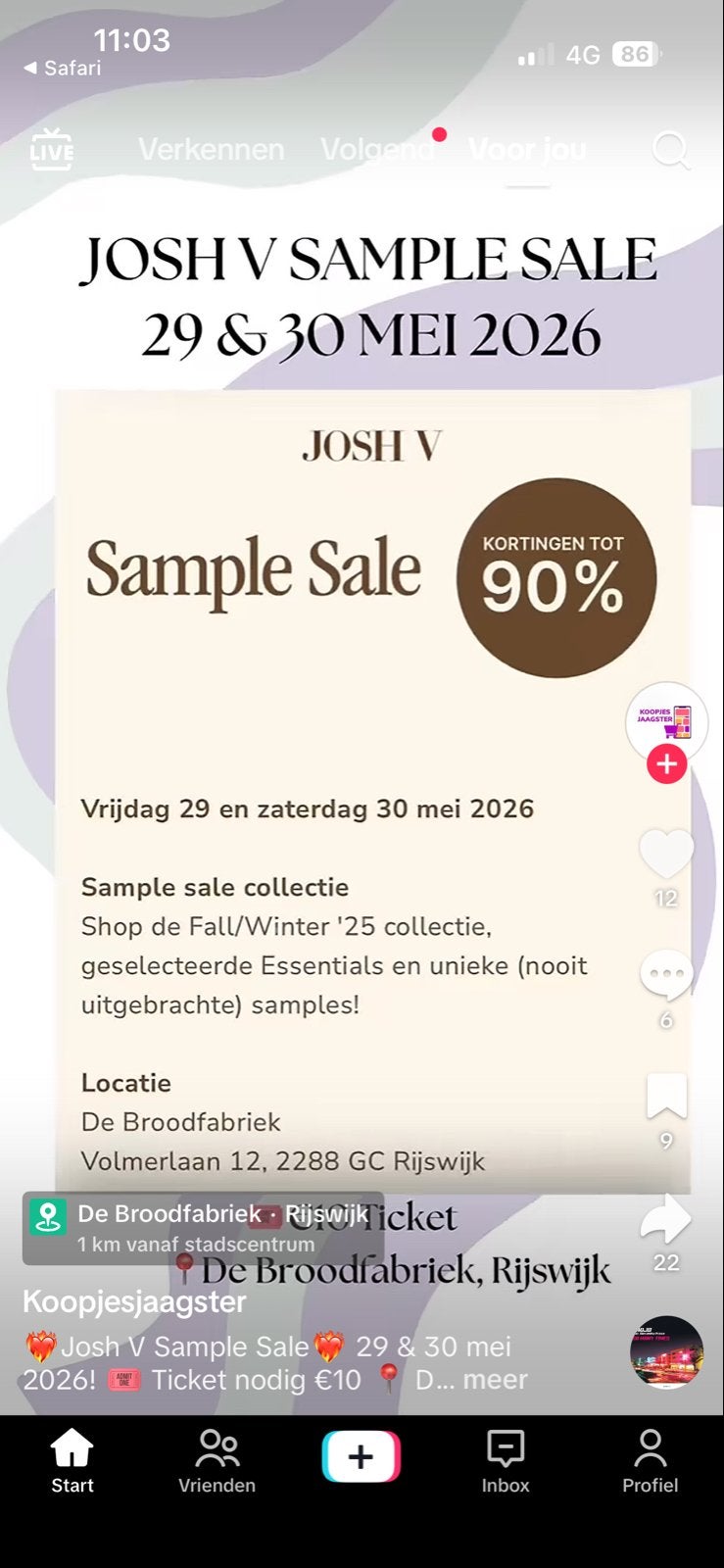 Te koop 2kaartjes sample sale Josh V 29 mei, Twee personen