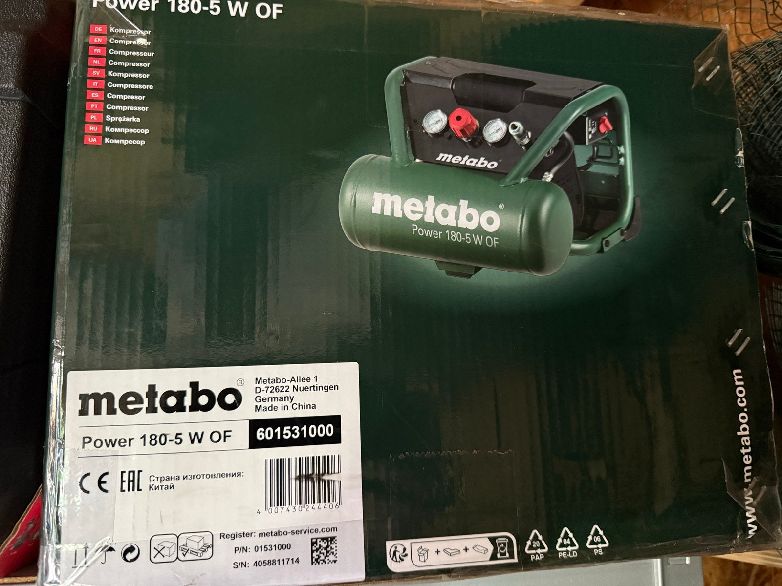 Metabo Power 180-5 W OF Compressor - Ongebruikt, Ophalen, Nieuw, Minder dan 200 liter/min, Minder dan 6 bar